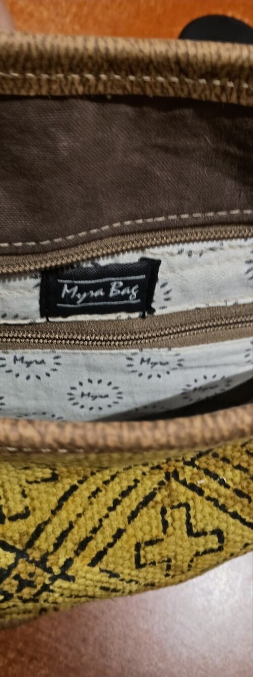 Myra Bag Yellow Embroidered Crossbody with Brown Leather Trim - Picture 7 of 8